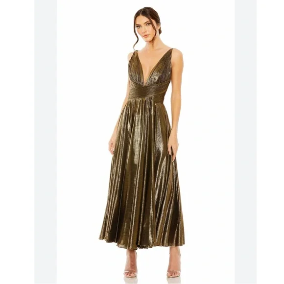 green emerald velvet dress Gold Sequin Draped Sleeve V-Neck Gown